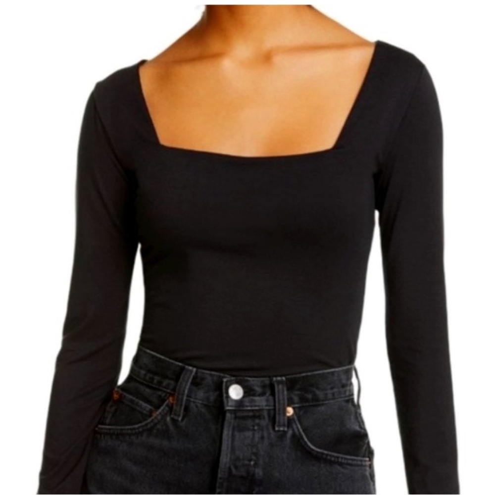 RE/DONE 80s Square Neck Long Sleeve Top in Black size medium NWT